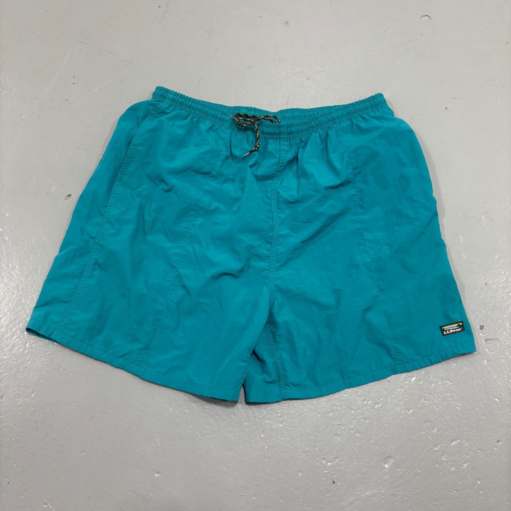 Vintage LL Bean Supplex Nylon Shorts Mens Large Teal Blue 5" Inseam Swim Hike